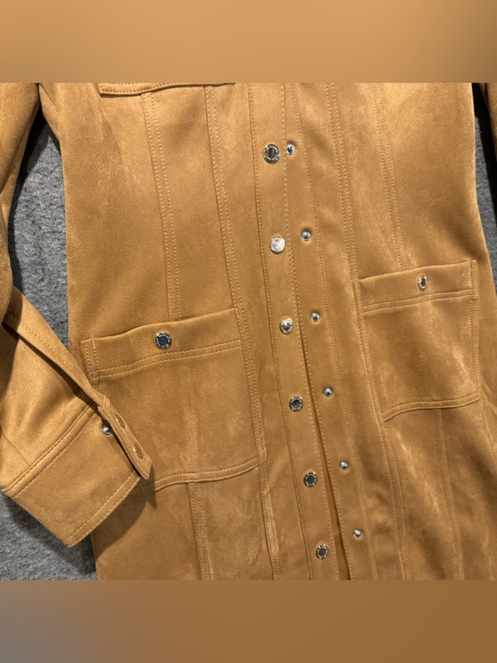 WHBM Faux Suede Shirt Dress Womens 6 tan button front western long at knee $180 - Picture 3 of 14